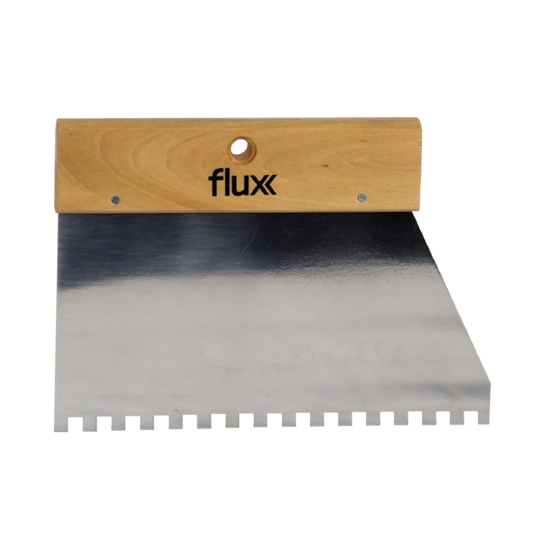 Spatule crantée inox manche bois 6x6 180mm Flux